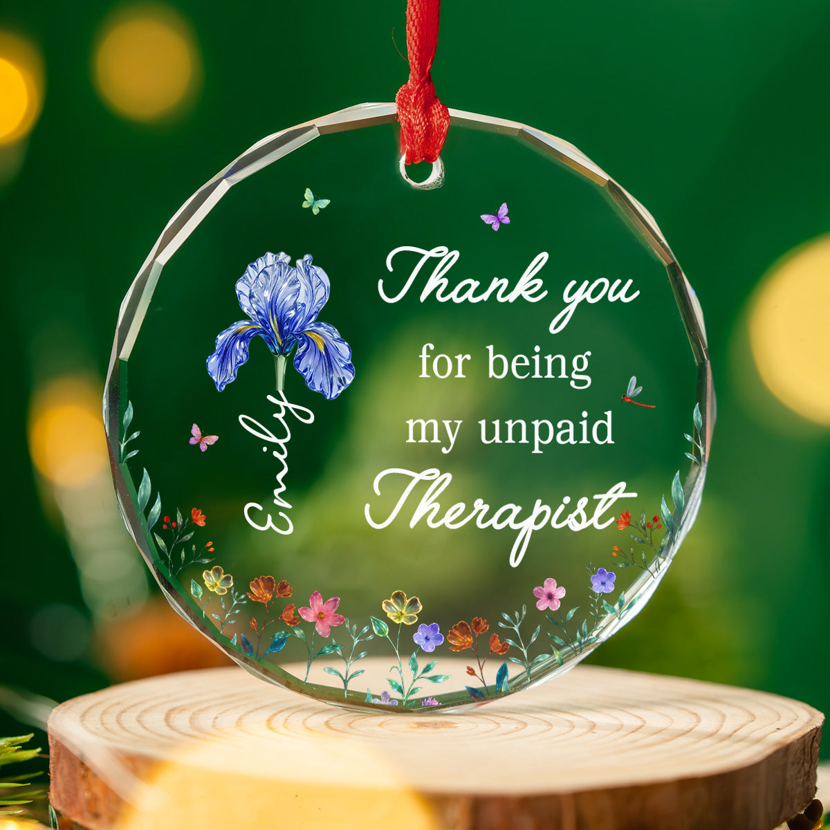 Custom Friendship Christmas Ornament, Best Friend Gift •  Thank You For Being My Unpaid Therapist - Personalized Glass Ornament
