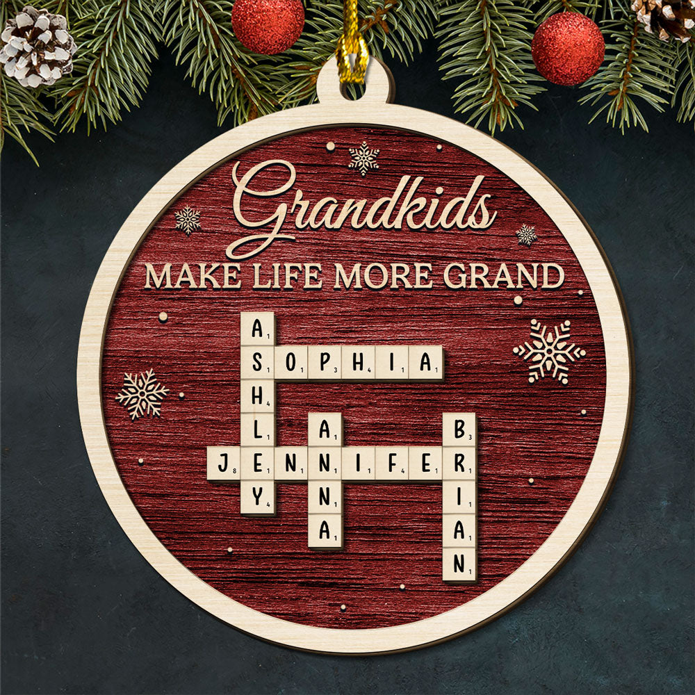 Custom Family Ornament, Christmas Gift for Family Members •  Grandkids Make Life More Grand - Personalized 2-Layered Wood Ornament