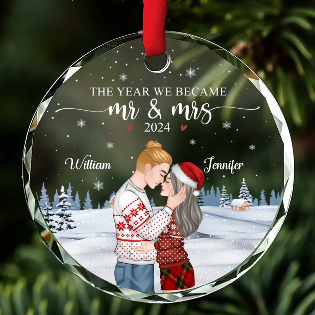 Custom Couple Christmas Ornament, Anniversary Gift •  We Became Mr And Mrs - Personalized Glass Ornament