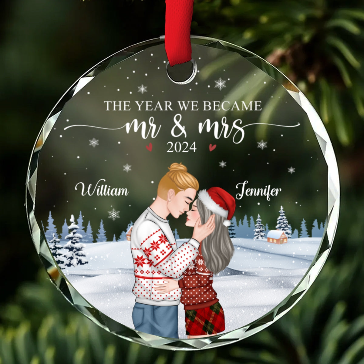 Custom Couple Christmas Ornament, Anniversary Gift •  We Became Mr And Mrs - Personalized Glass Ornament