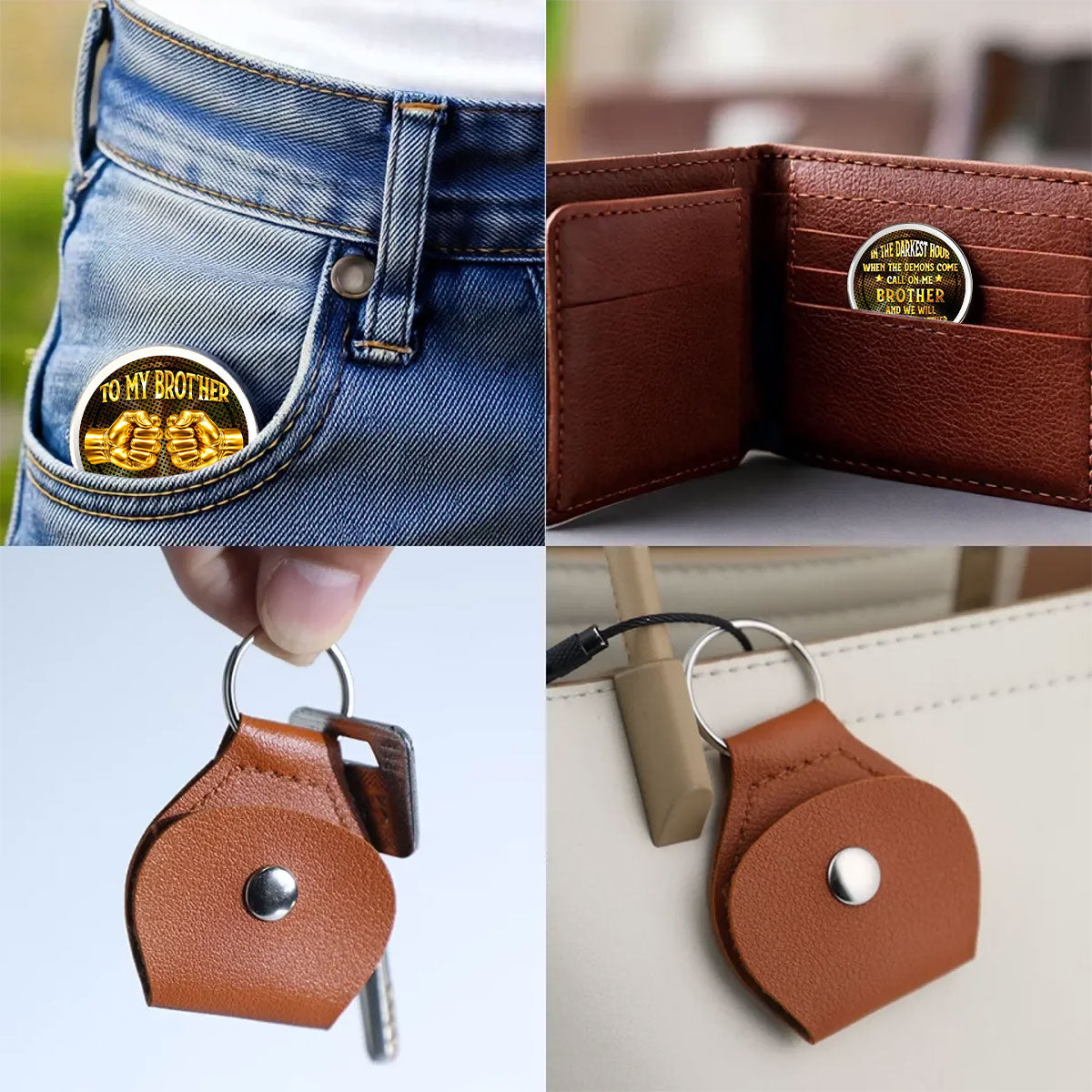 Custom Brother Coin Keychain, Birthday Gift for Family Members • Call On Me Brother - Personalized Pocket Hug
