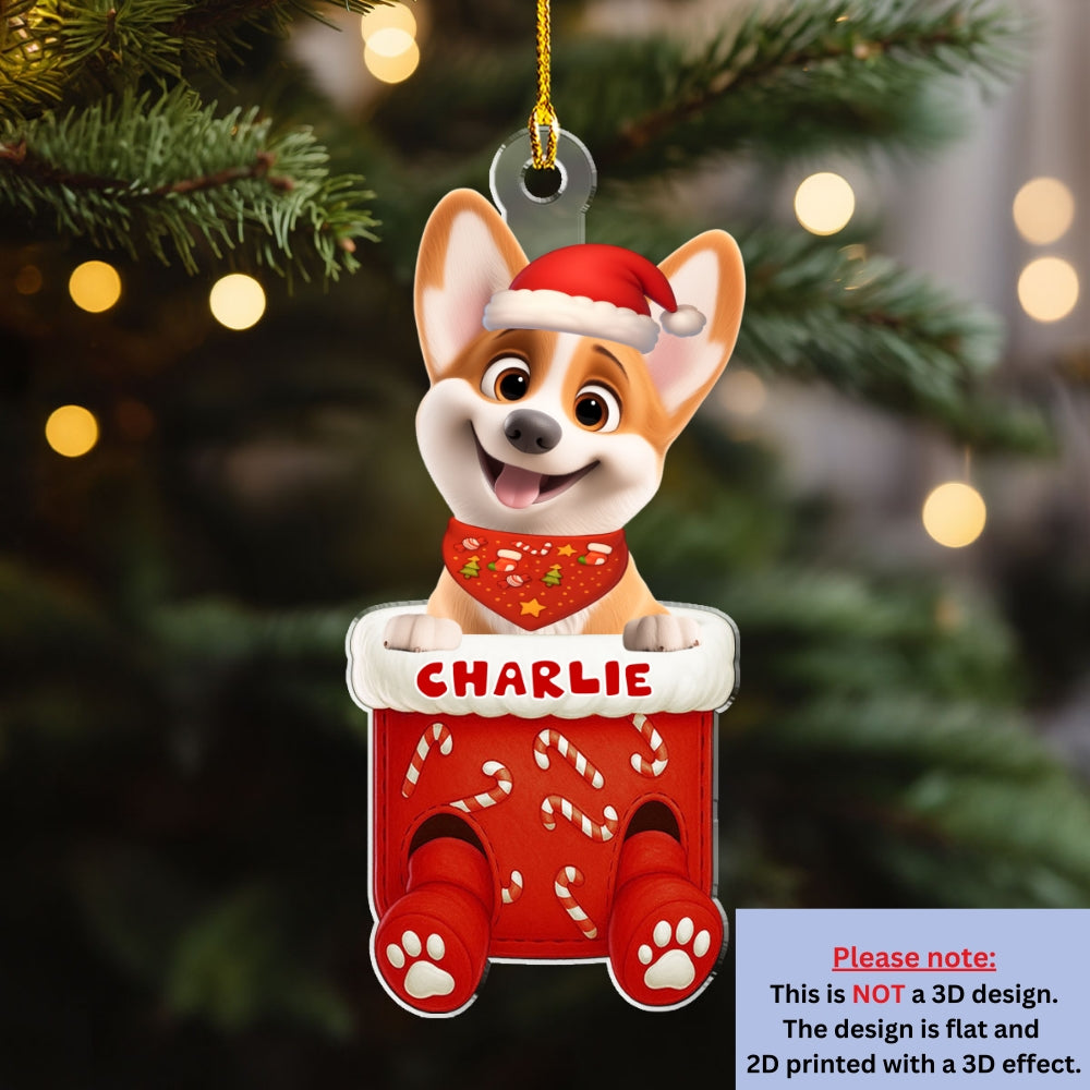Custom Keepsake Christmas Ornament •  Funny Dog In Stocking - Personalized Acrylic Ornament