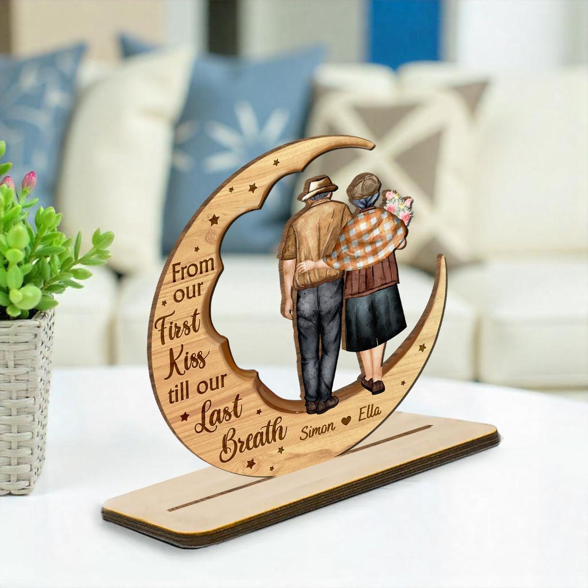 Custom Couple's Decor, Anniversary & Wedding Gift • You And Me Together - Personalized 2-Layer Wood Plaque With Flat Base