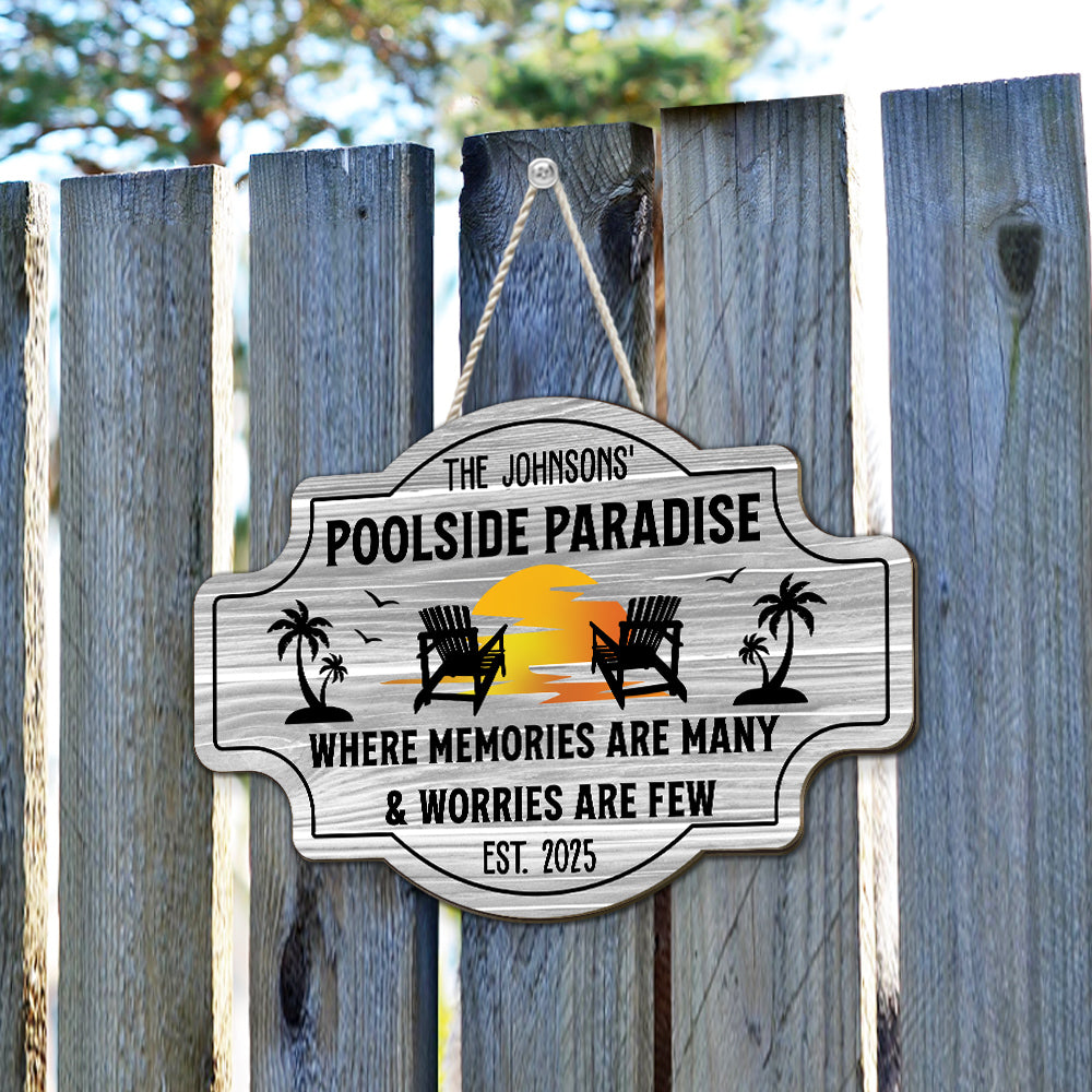 Custom Family Summer Backyard, Patio & Porch Decor • Where Memories Are Many - Personalized Wood Sign