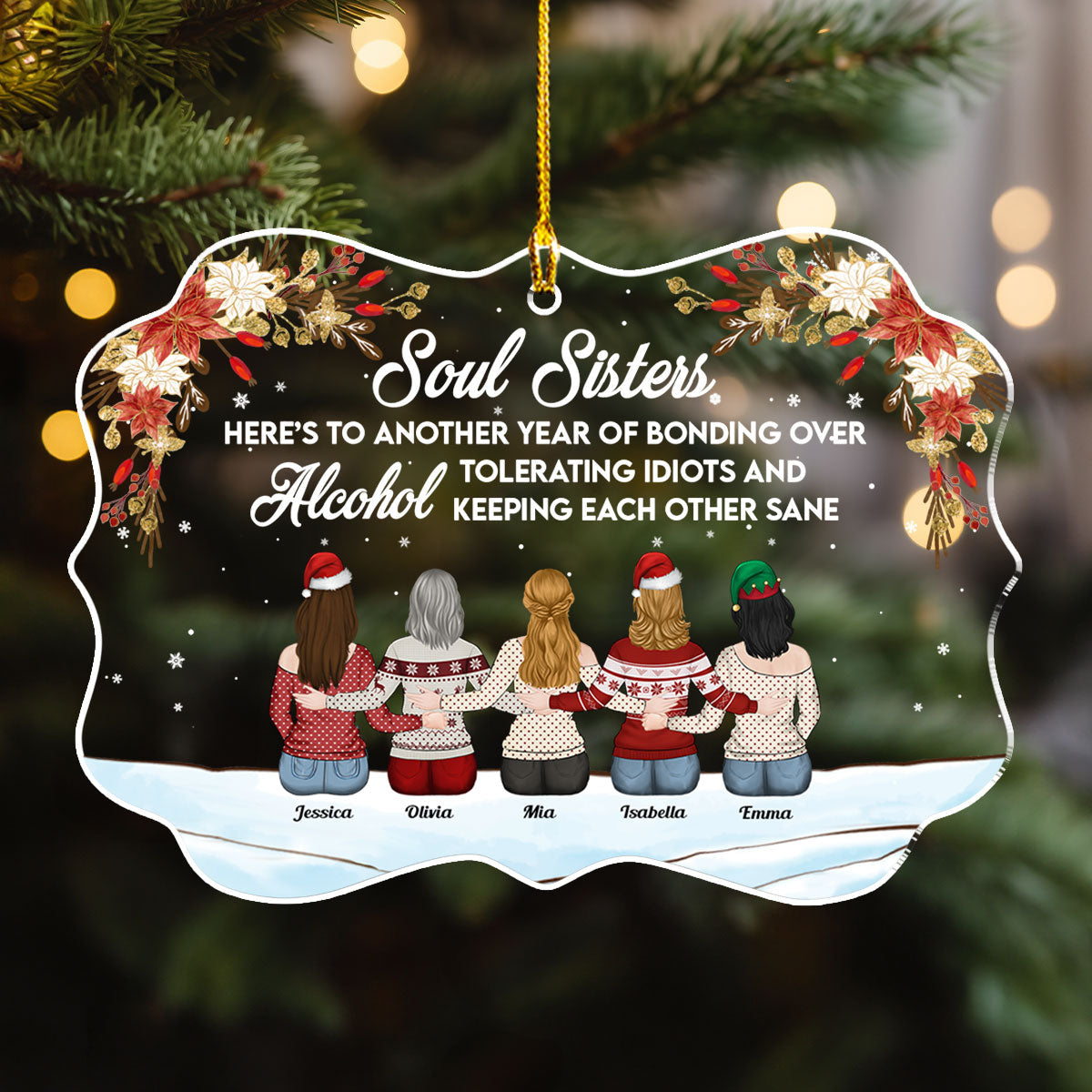 Custom Friendship Christmas Ornament, Best Friend Gift •  Here Is To Another Year Of Bonding Over Alcohol - Personalized Acrylic Ornament