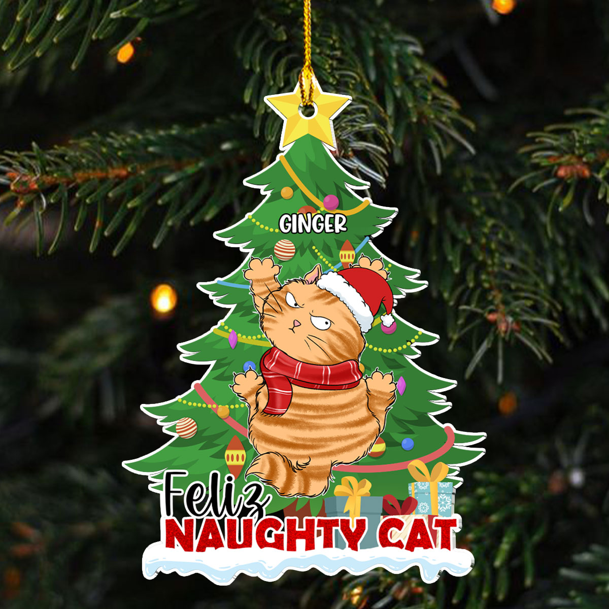 Custom Keepsake Christmas Ornament •  Naughty Cat Christmas - Personalized Acrylic Ornament