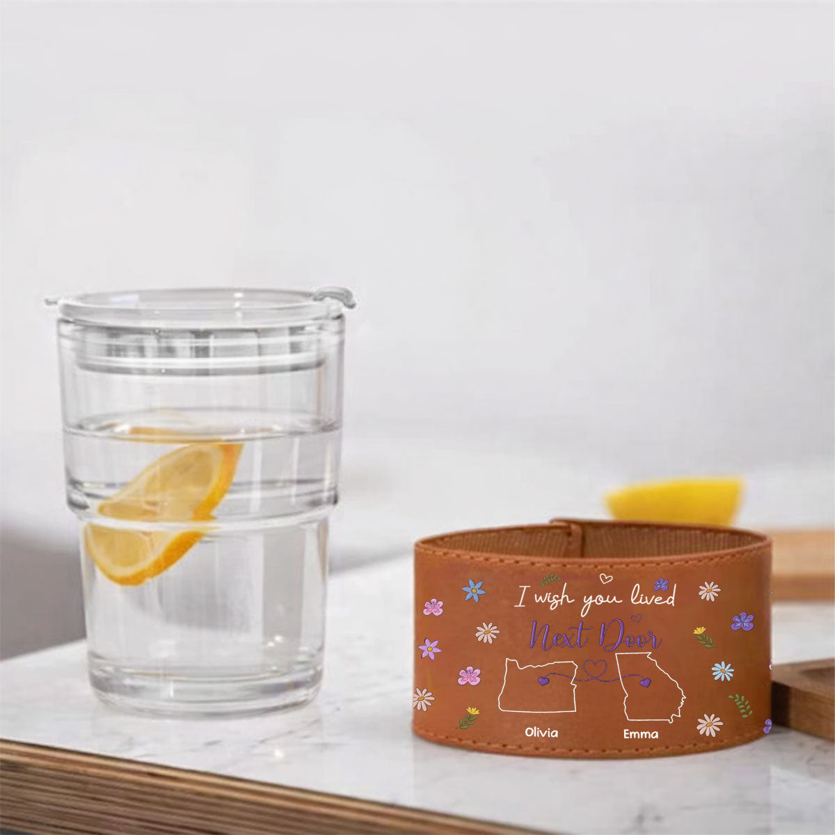 I Wish We Lived Closer - Personalized Leather Glass Cup