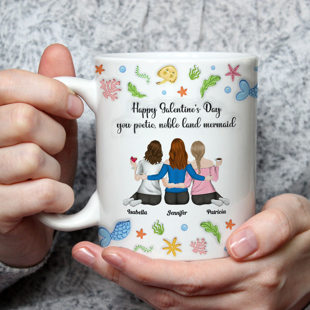 Custom Best Friend, Christmas & Birthday Friendship Keepsake Gift • You Poetic Noble Land Mermaid - Personalized 3D Inflated Effect Coffee Mug