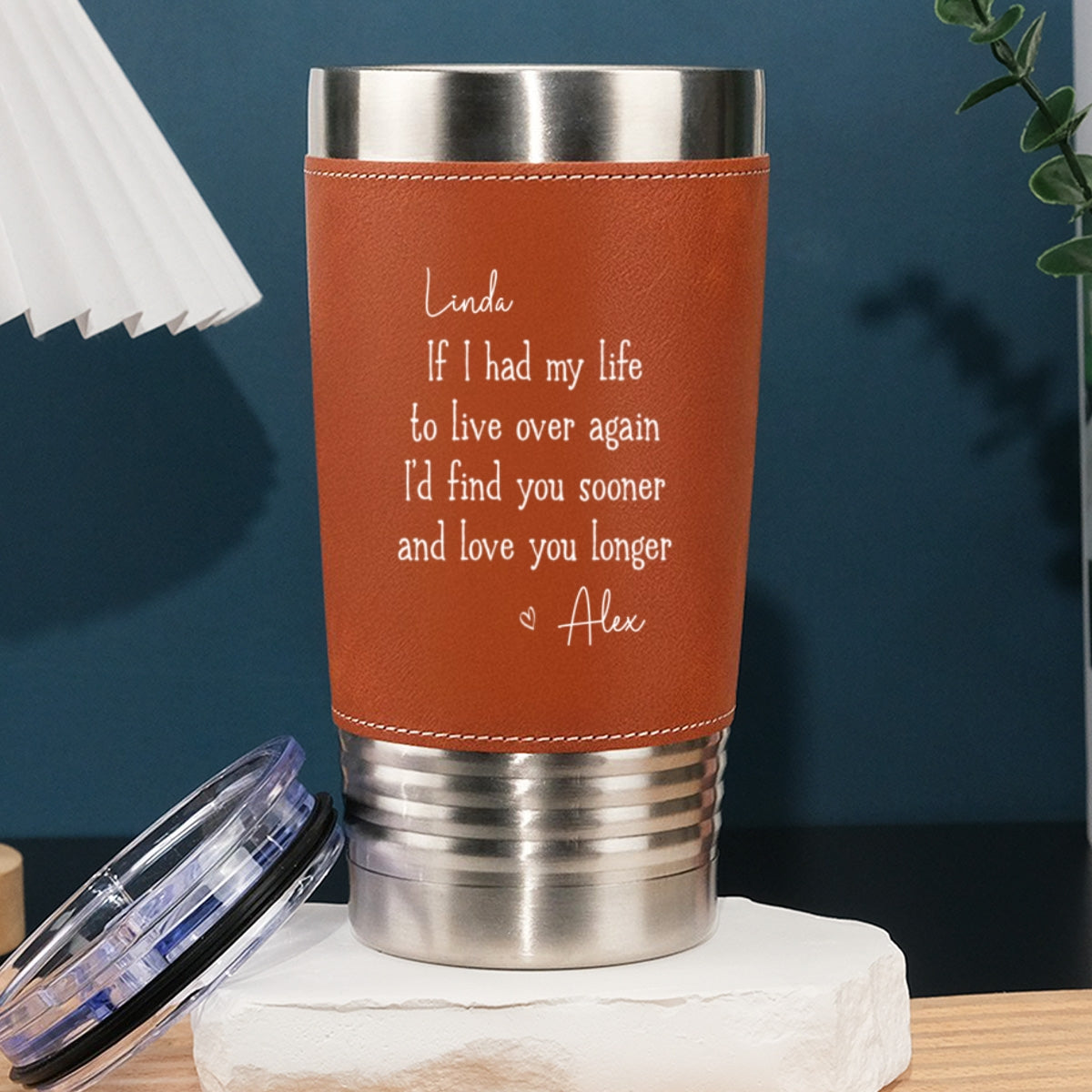 Custom Christmas Anniversary Gifts For Husband • Love You Longer - Personalized Leather Tumbler