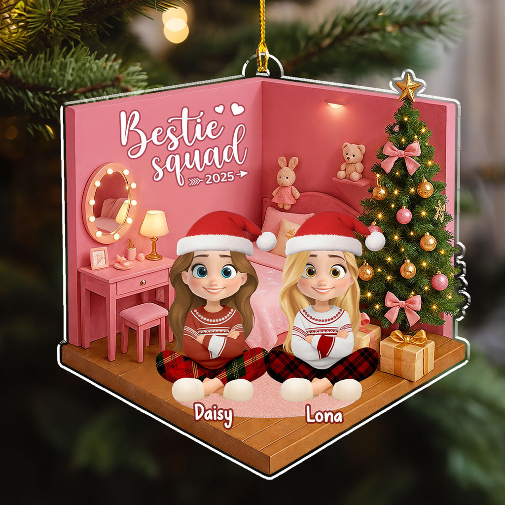 Custom Sister Christmas Ornament •  Cozy Dollhouse Nights - Personalized Acrylic Ornament
