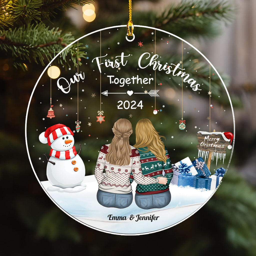 Custom First Christmas Ornament Married, Gift for Newlyweds •  Our First Christmas Together - Personalized Acrylic Ornament
