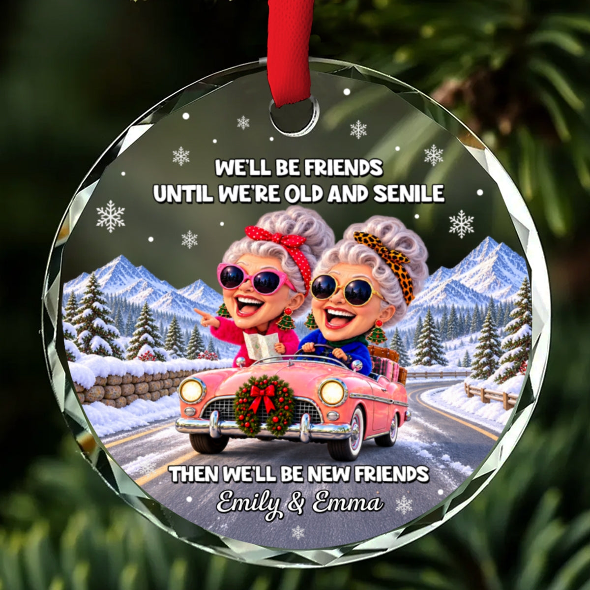 Custom Friendship Christmas Ornament, Best Friend Gift •  Old And Senile Besties - Personalized Glass Ornament