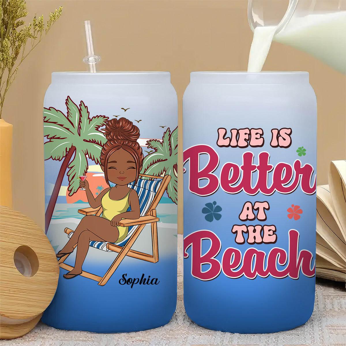 Just A Girl Who Loves Beaches - Personalized Ombre Frosted Glass Can