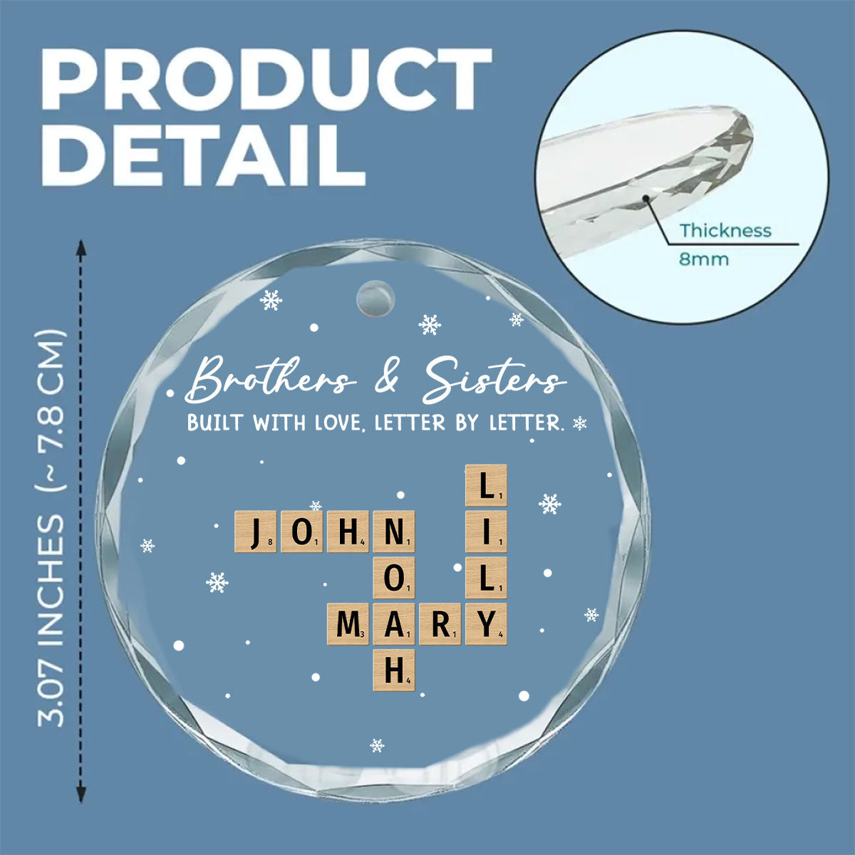 Custom Brothers & Sisters Christmas Ornament •  Our Bond Grows Letter By Letter - Personalized Glass Ornament