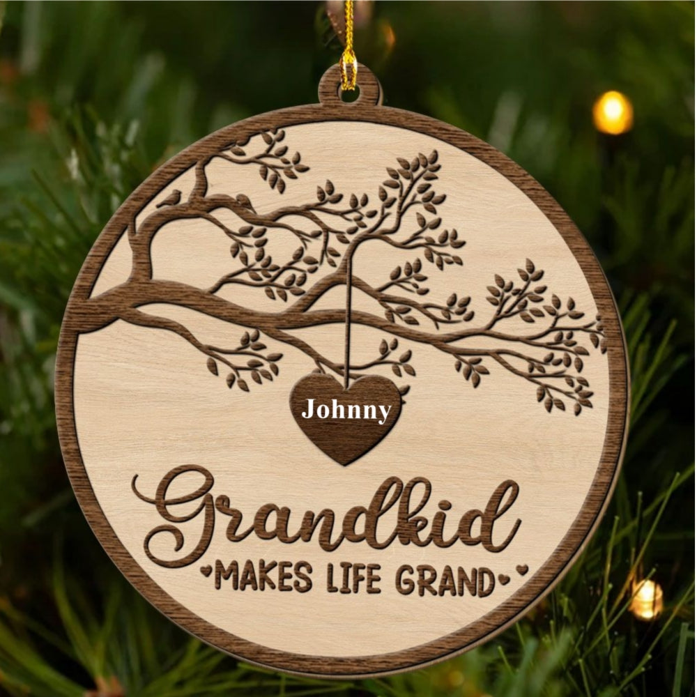 Custom Keepsake Christmas Ornament •  Grandkids Make Life Grand - Personalized Wood Ornament