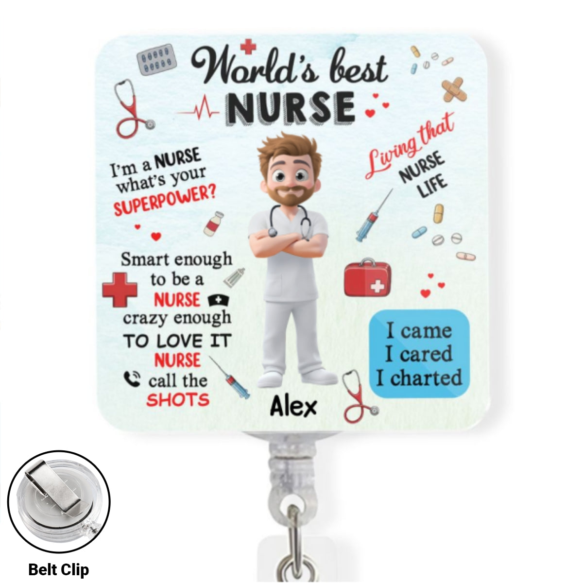 Custom Nurse ID Holder, Christmas Birthday Gifts for Healthcare Workers • I Am A Nurse - Personalized Acrylic Badge Reel