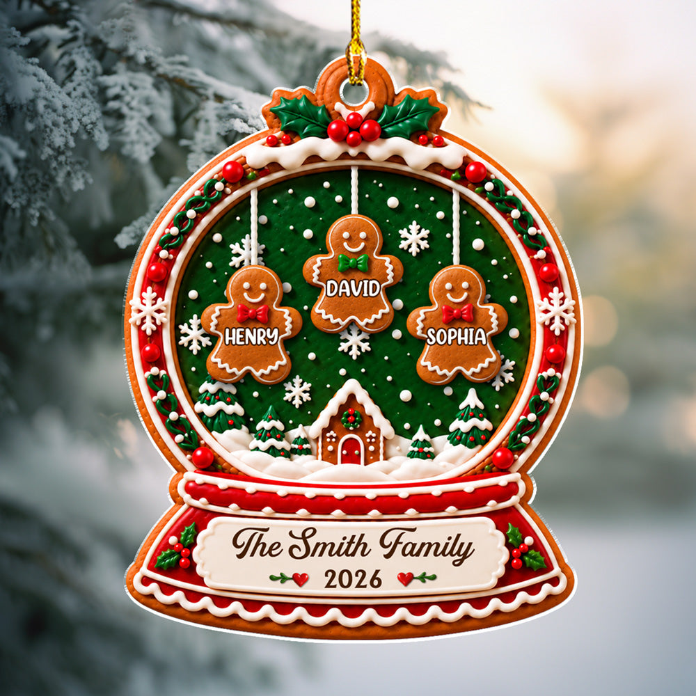 Custom Family Ornament, Christmas Gift for Family Members •  Winter Family Globe - Personalized Acrylic Ornament