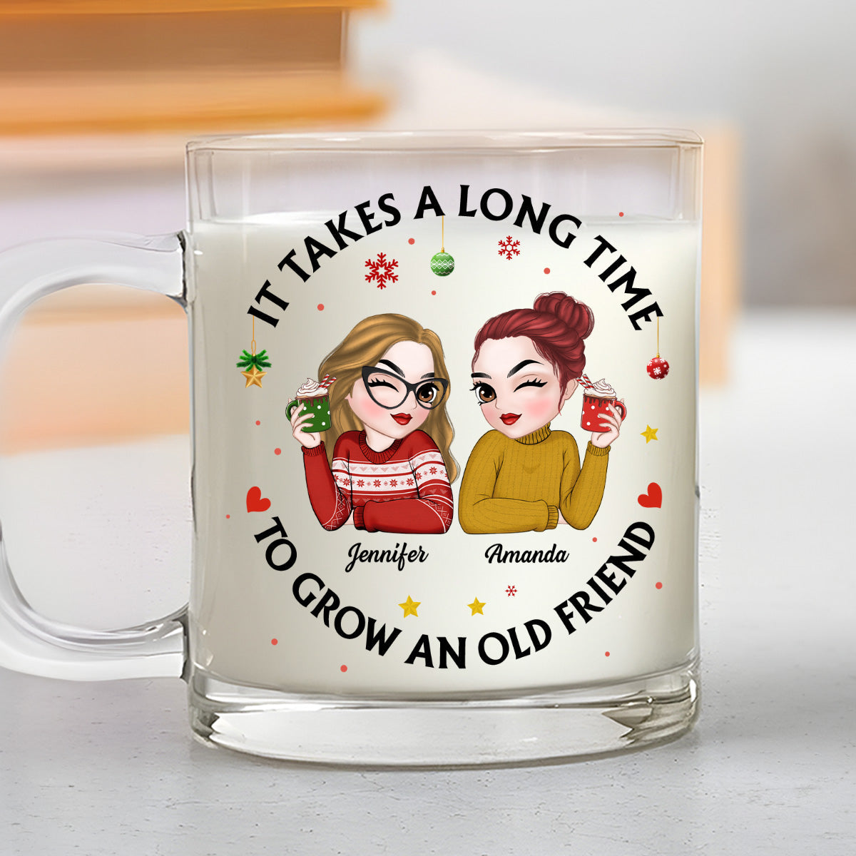 Custom Best Friend, Christmas & Birthday Friendship Keepsake Gift • Lets Be Friends Until We Are Old - Personalized Glass Mug