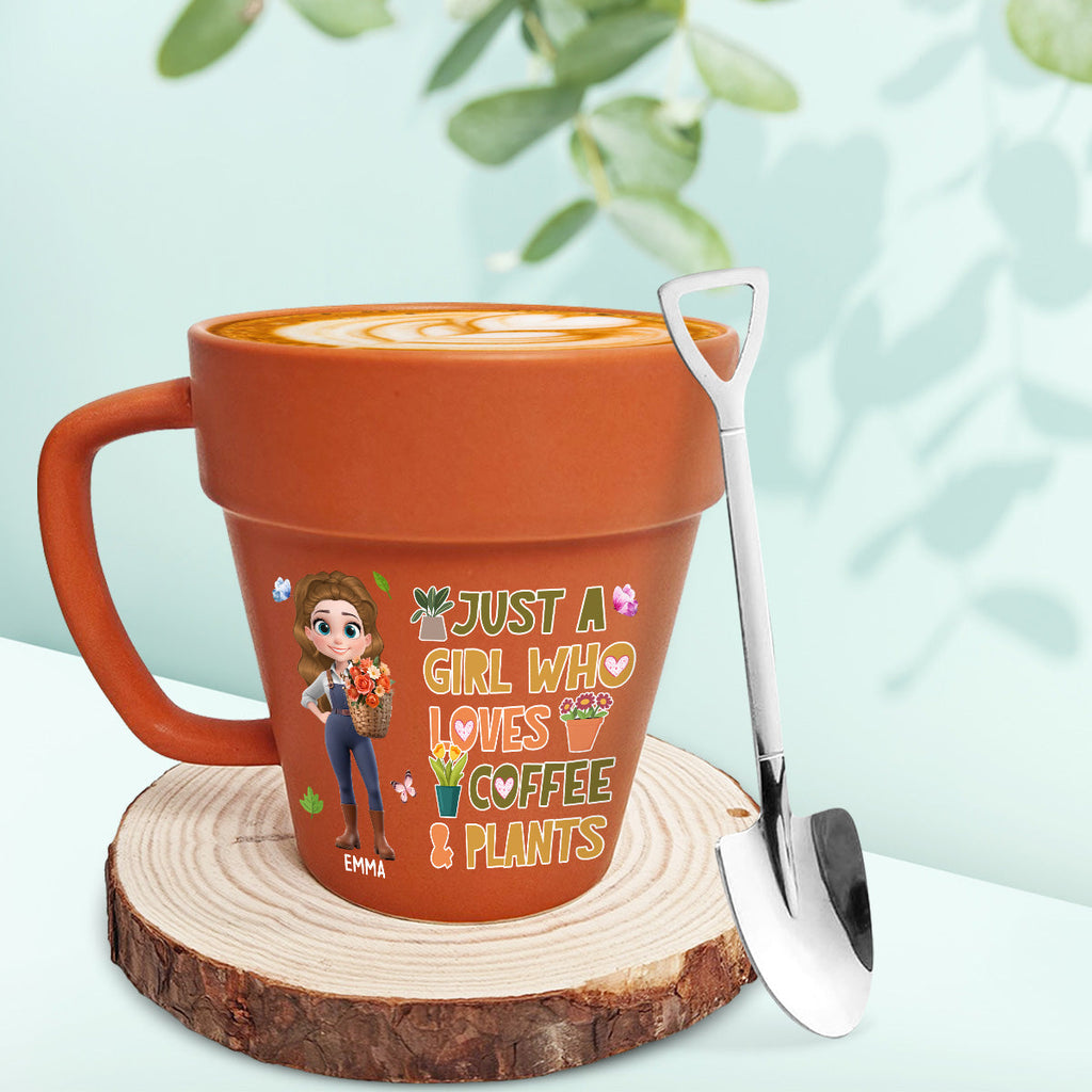 Custom Christmas & Birthday Keepsake Gift • Just A Girl Who Loves Coffee - Personalized Plant Pot Mug