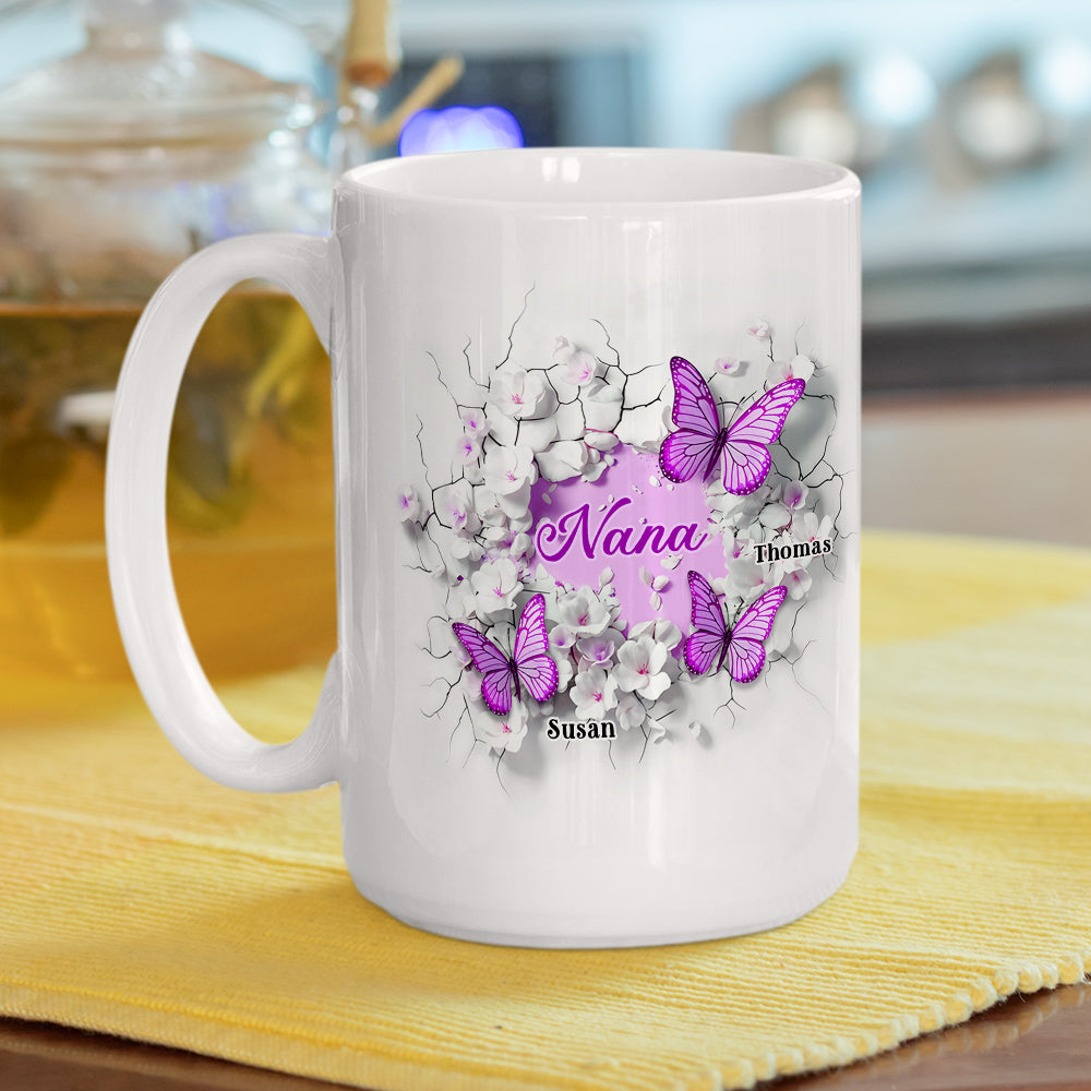 Custom Christmas & Birthday Gift For Grandma • Grandma Butterfly - Personalized 3D Inflated Effect Coffee Mug