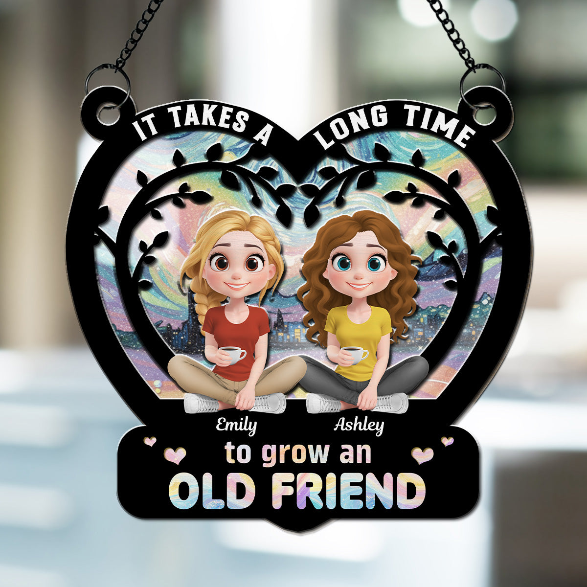 Custom Best Friend Hanging Decor, Friendship Birthday Gifts • It Takes A Long Time To Grow An Old Friend - Personalized Suncatcher