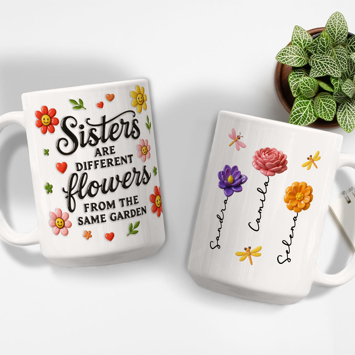 Custom Name & Birth Flower Birthday, Christmas Gift for Sister • Sisters Bloom With Unique Grace - Personalized 3D Inflated Effect Mug