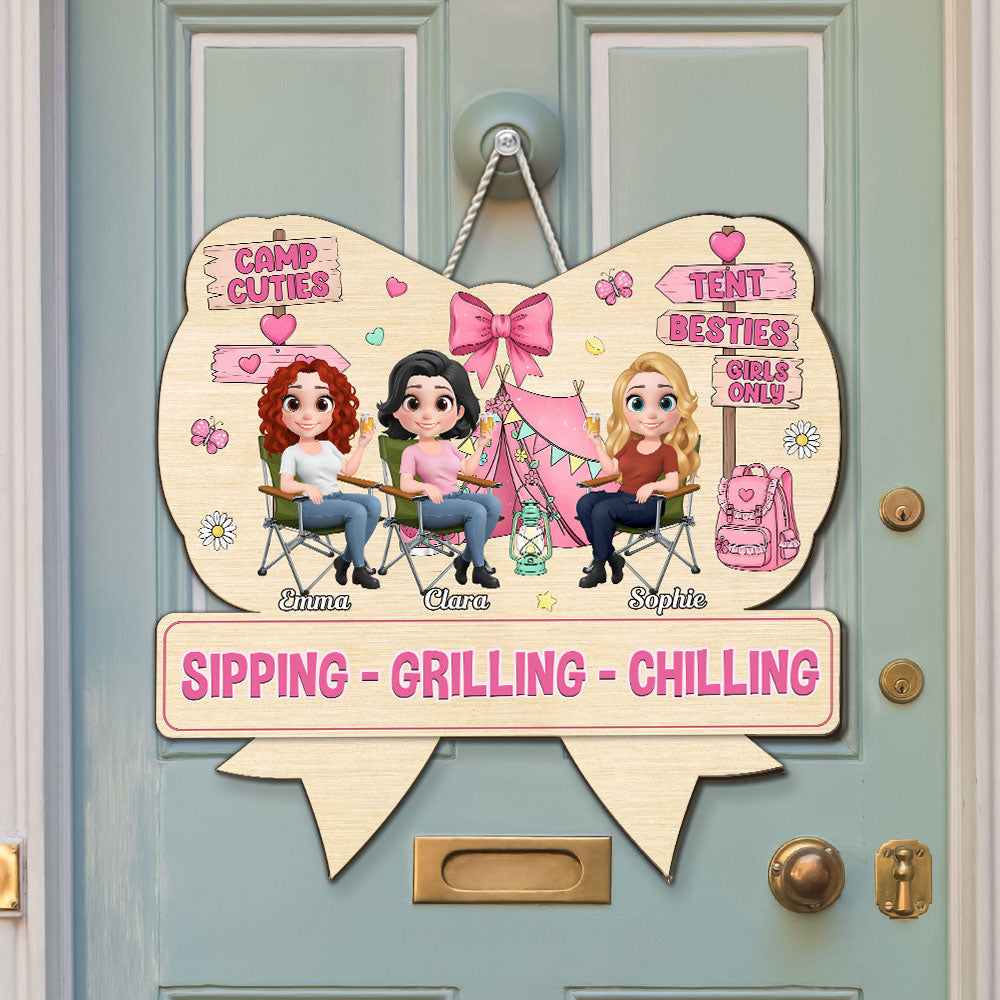 Custom Home & Wall Decor, Birthday & Christmas Gift • Girl Trip Camping - Personalized Wood Sign