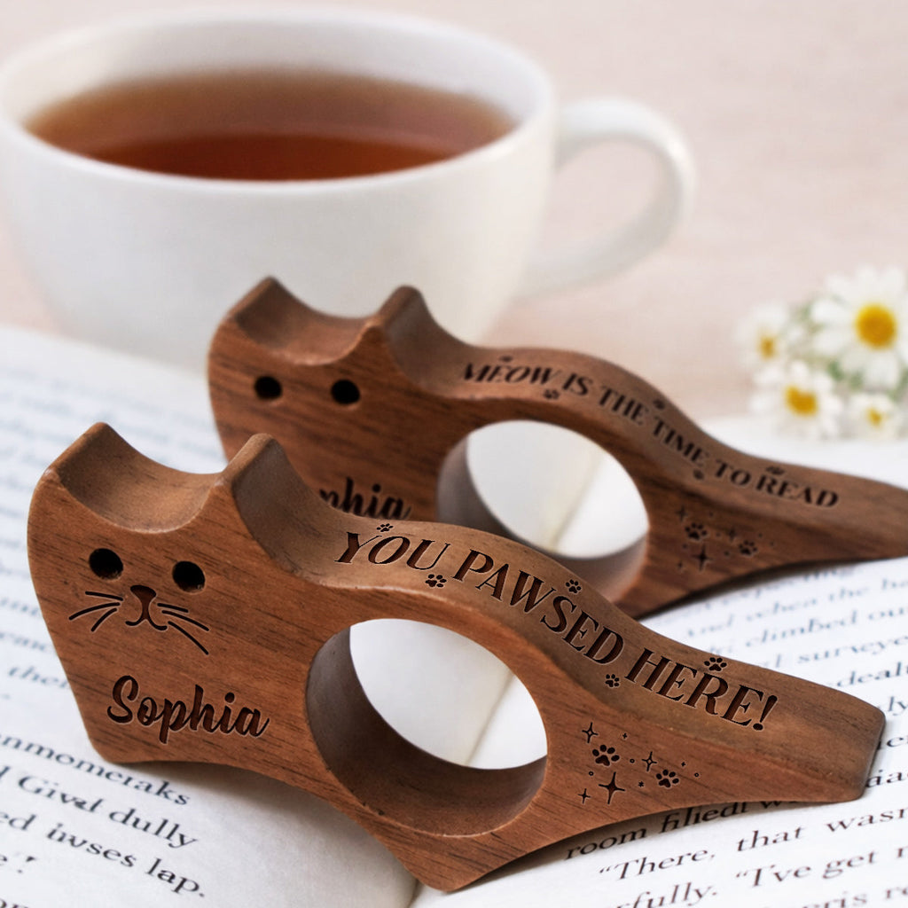 Custom Christmas Birthday Bookish Gifts For Book Lovers & Cat Lovers • Flicks And Plot Twists - Personalized Cat Book Page Holder