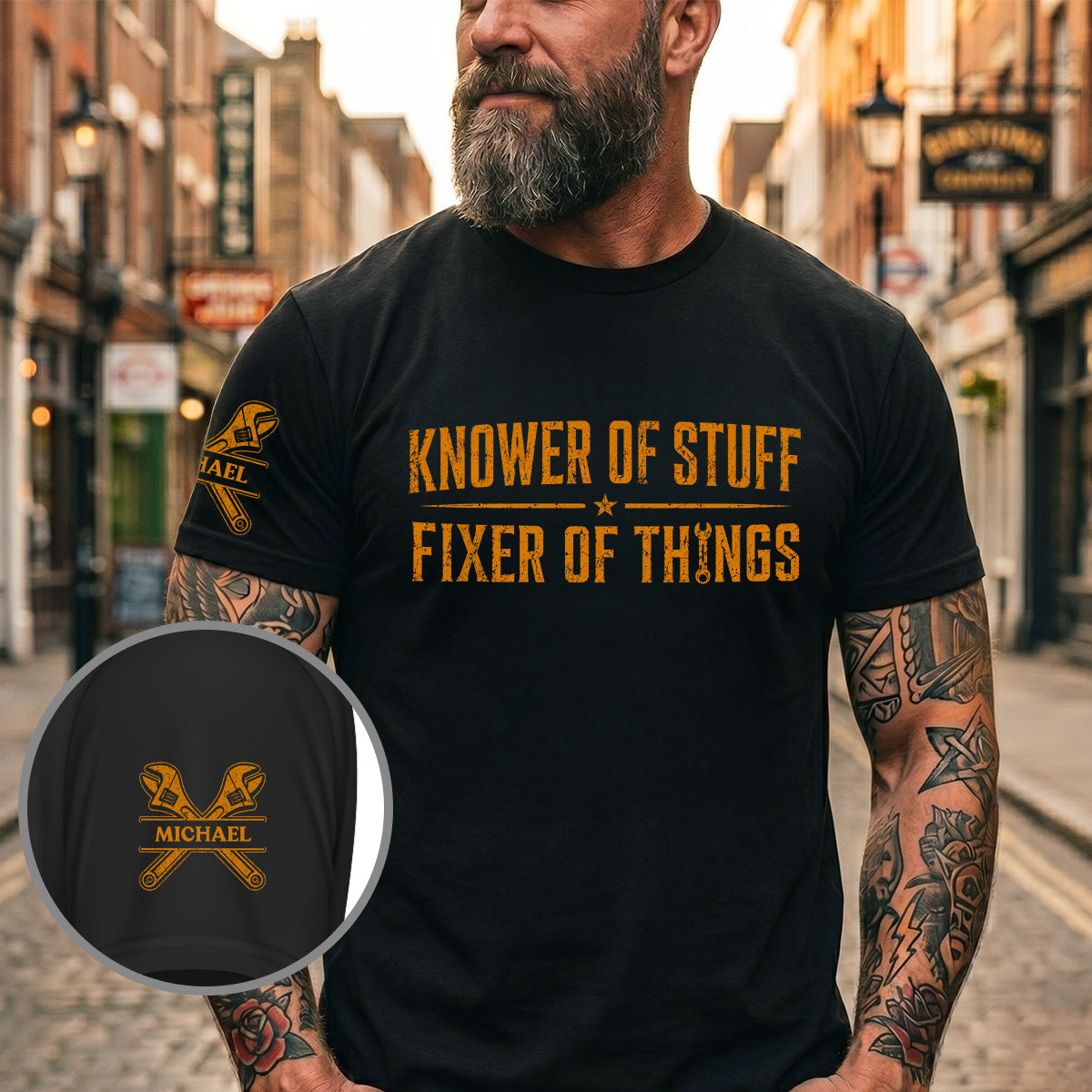 Custom Christmas Anniversary Keepsake Gifts For Husband • Knower And Fixer - Personalized Shirt With Design On Sleeve