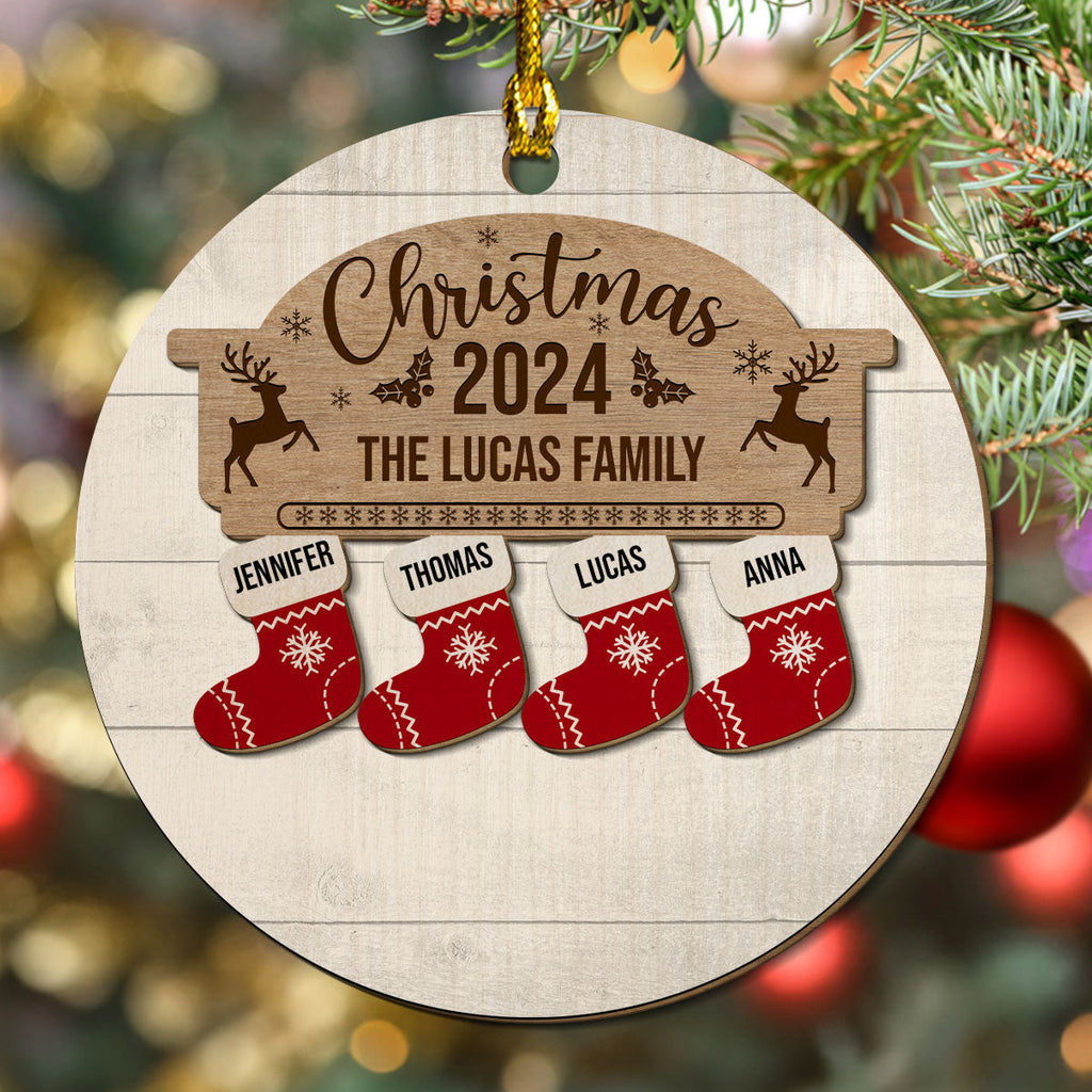 Custom Family Ornament, Christmas Gift for Family Members •  Name Christmas Socks - Personalized 2-layered Wood Ornament