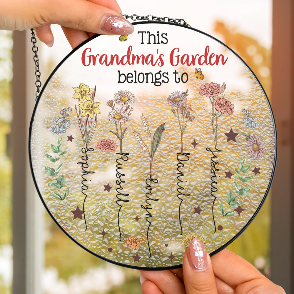 Custom Grandma Hanging Decor, Mother's Day Birthday Gifts • Grandkids Are Flower - Personalized Window Hanging Suncatcher