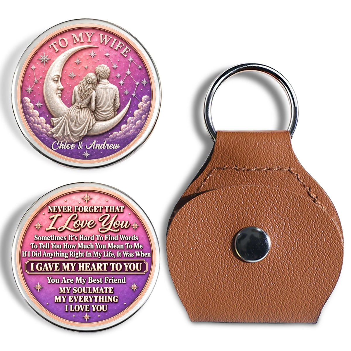 Custom Coin Keychain for Wife, Couple Anniversary Valentine's Day Gifts • Hold Me Close - Personalized 3D Printing Pocket Hug