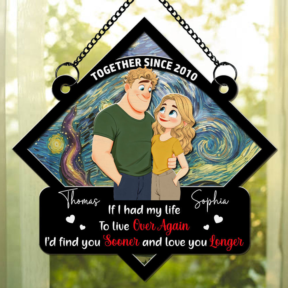 Custom Couple Hanging Decor, Anniversary Valentine's Day Gifts • Love You Longer - Personalized Suncatcher