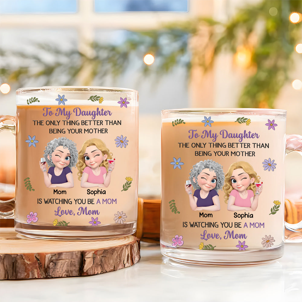 Custom Mother's Day Gift for Daughter • Linked Together Cartoon - Personalized 3D Inflated Effect Glass Mug