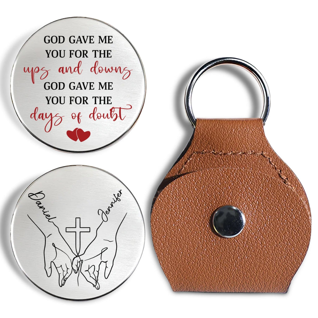 Custom Coin Keychain for Wife, Couple Anniversary Valentine's Day Gifts • God Gave Me You - Personalized Pocket Hug