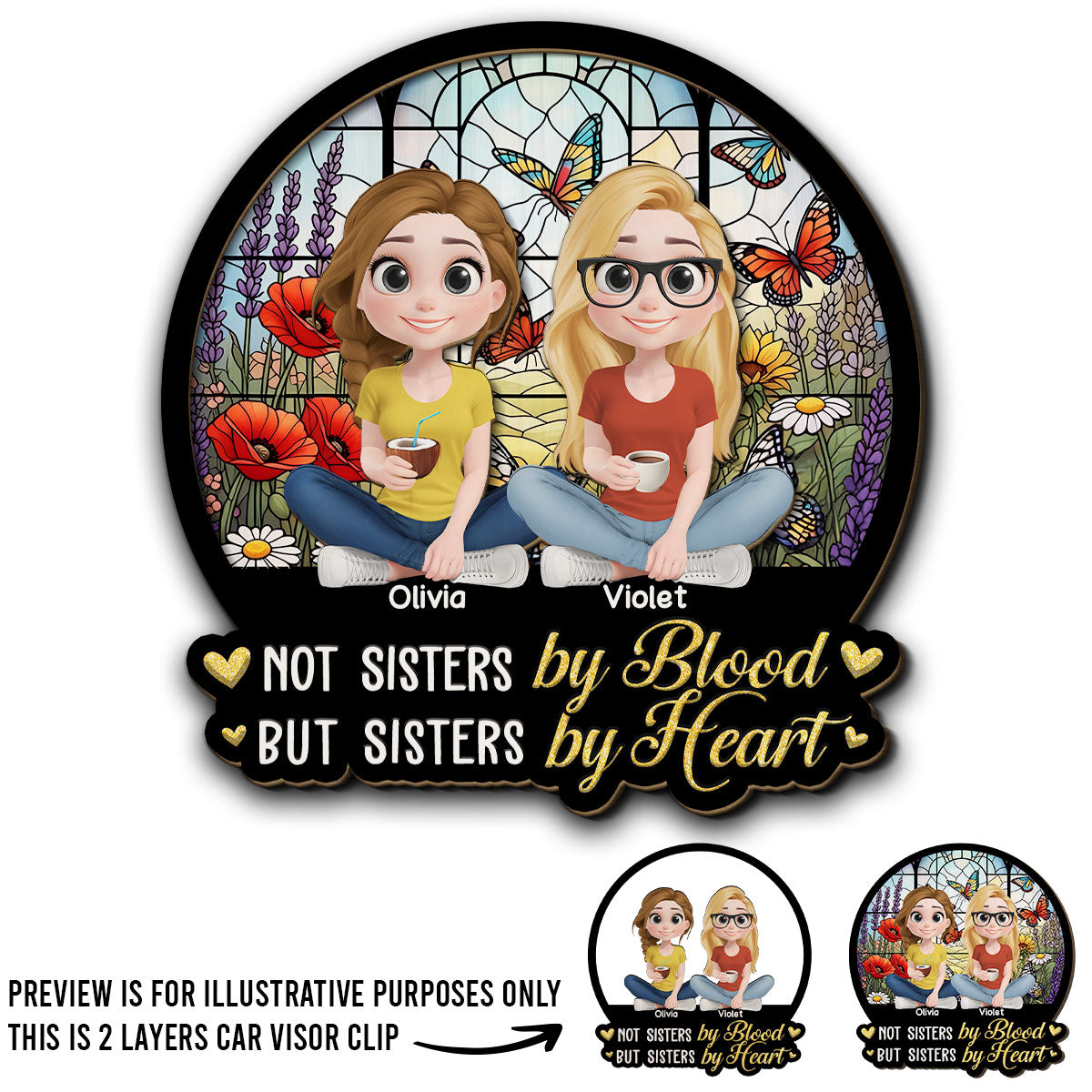 Sisters By Heart - Personalized Car Visor Clip