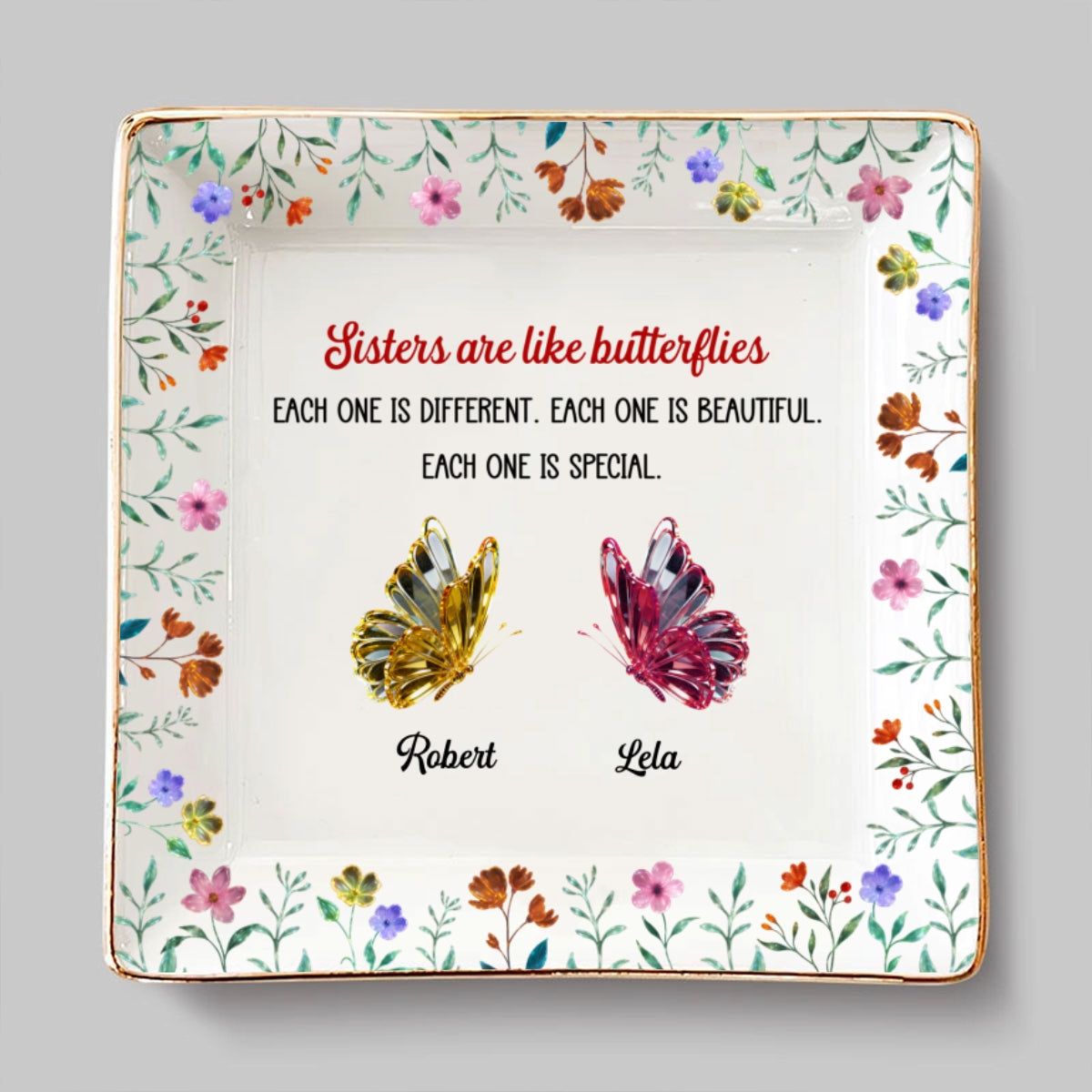 Custom Trinket Dish, Meaningful Birthday Gift For Her • Festive Sister Love - Personalized Jewelry Dish