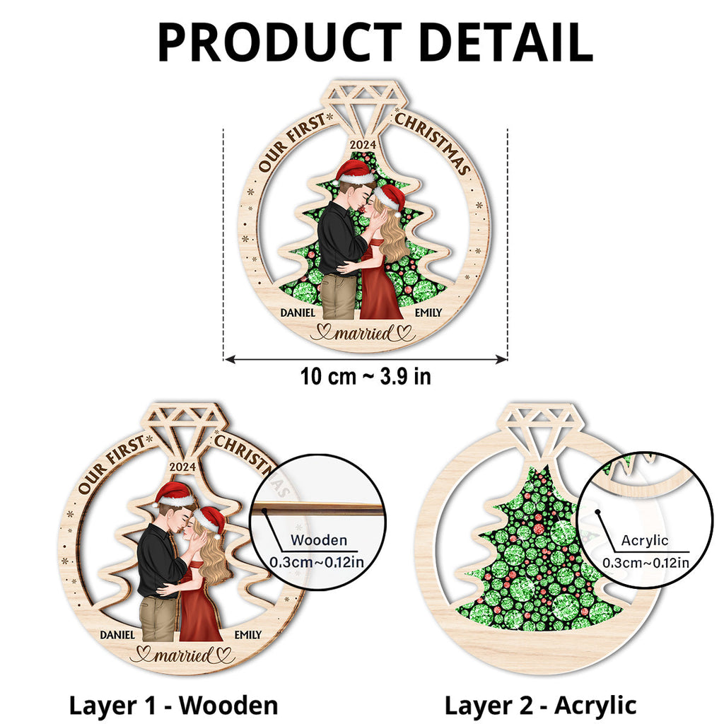 Custom First Christmas Ornament Married, Gift for Newlyweds •  Our First Christmas Married - Personalized Suncatcher Ornament
