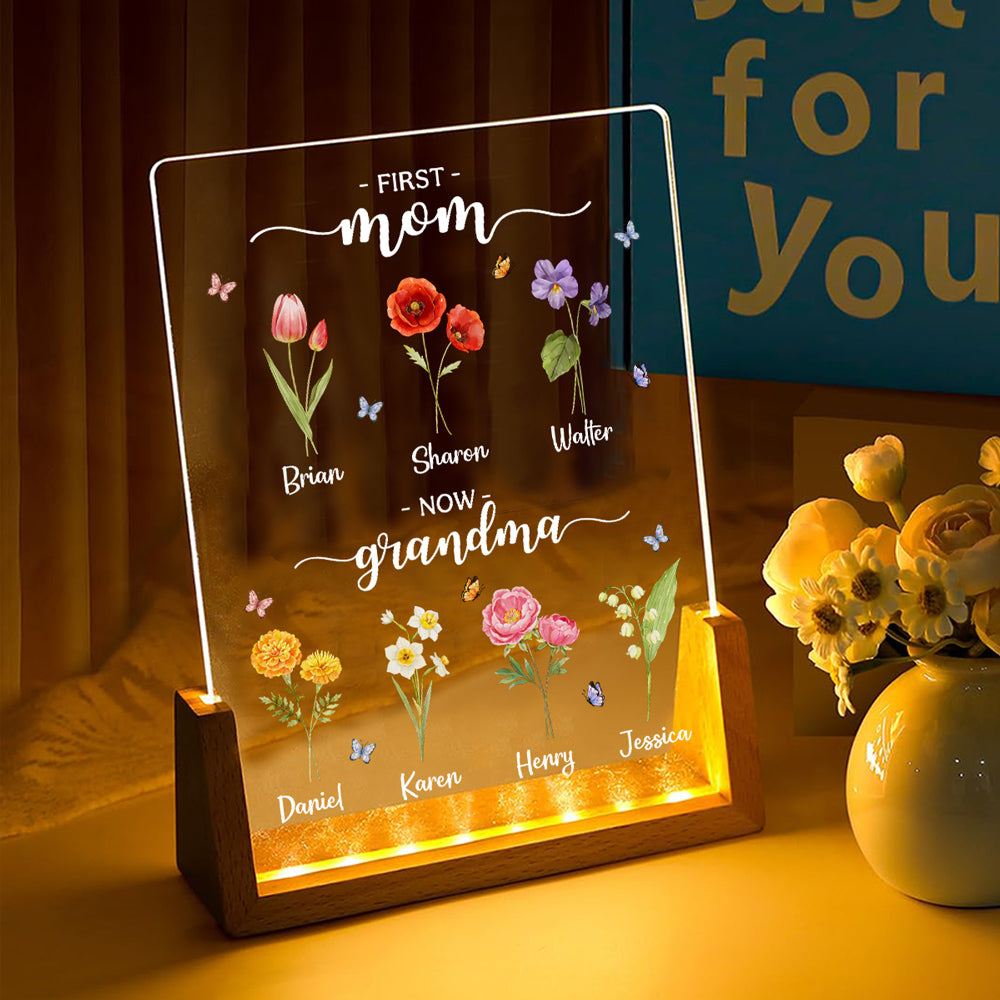 Custom Gift for Mom Grandma, Mother's Day Birthday • First Mom Now Grandma - Personalized Night Light