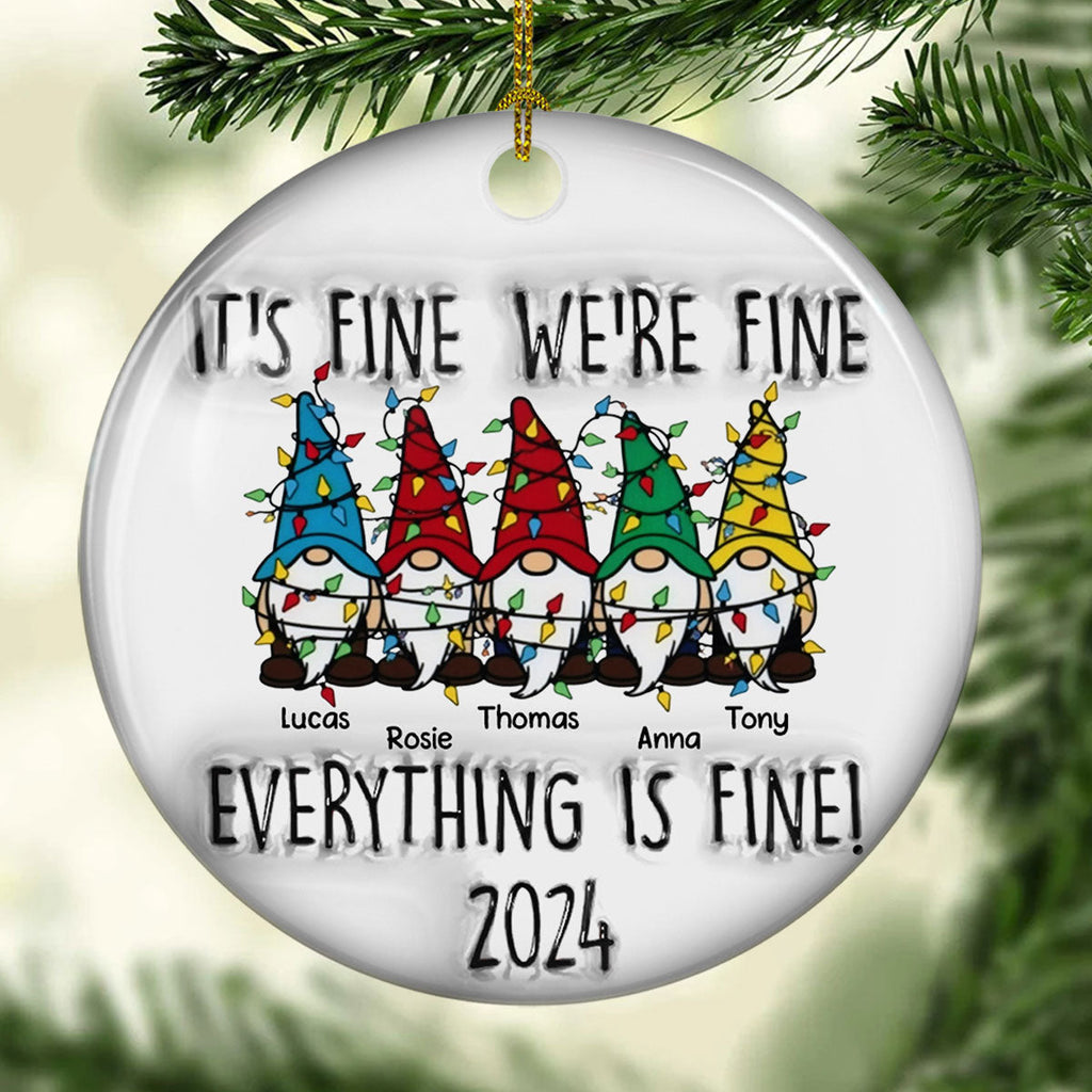 Custom Coworker Christmas Ornament, Team Appreciation Gift •  Everything Is Fine Coworkers - Personalized 3D Inflated Effect Ceramic Ornament