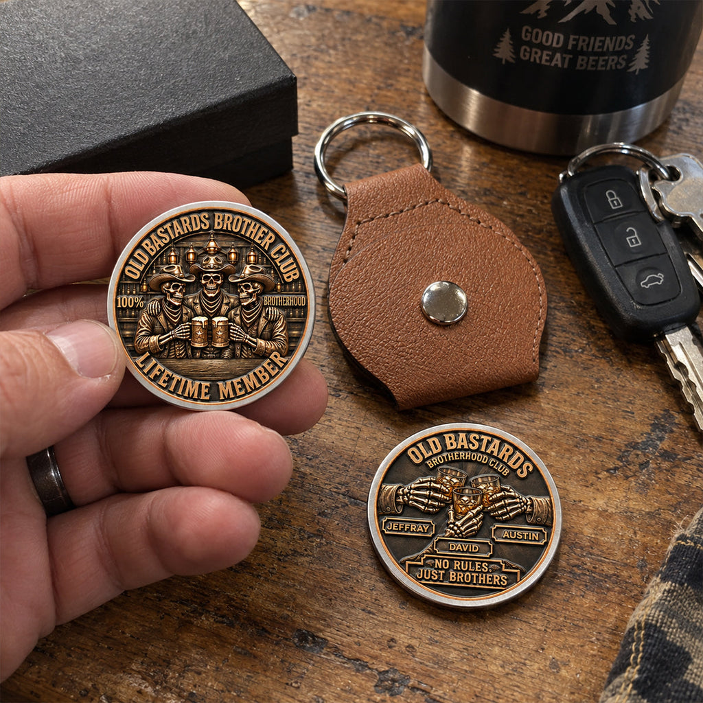 Custom Brotherhood Coin Keychain, Friendship Birthday Gifts • Brotherhood Never Goes Out Style - Personalized 3D Printing Pocket Hug