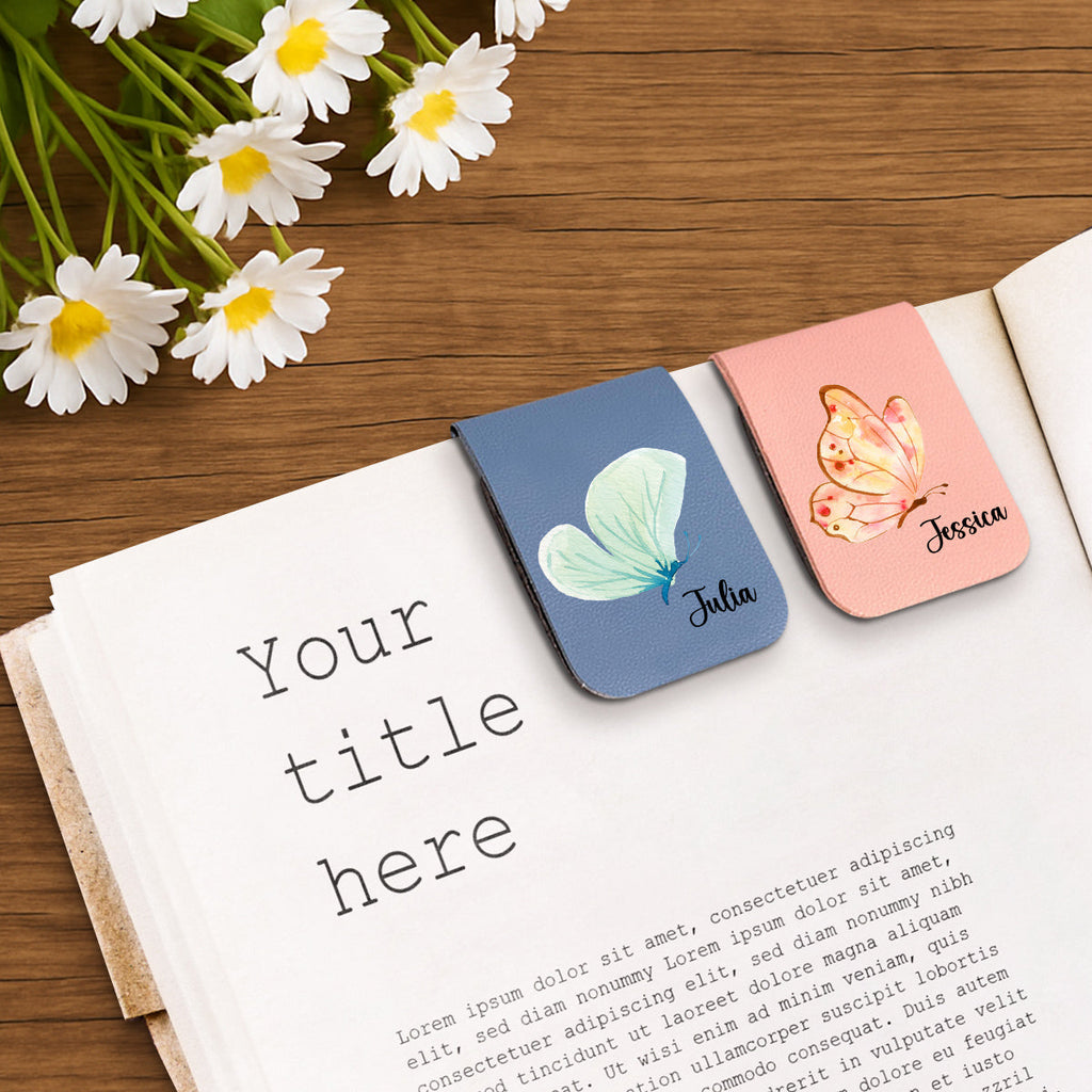 Floral Butterfly - Personalized Leather Bookmark