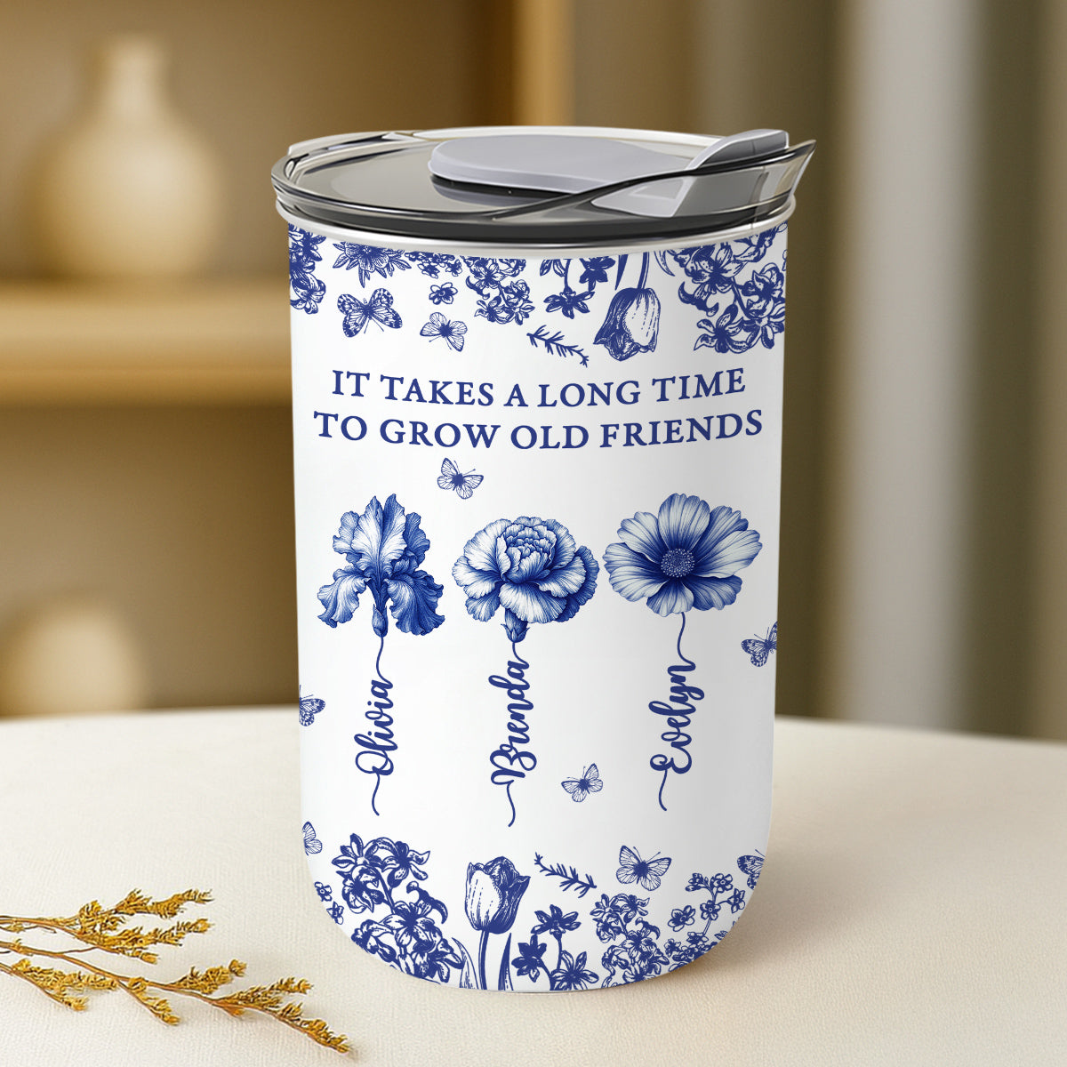 Custom Christmas Birthday Gifts For Best Friend • Grow An Old Friend Toile - Personalized 10oz Tumbler