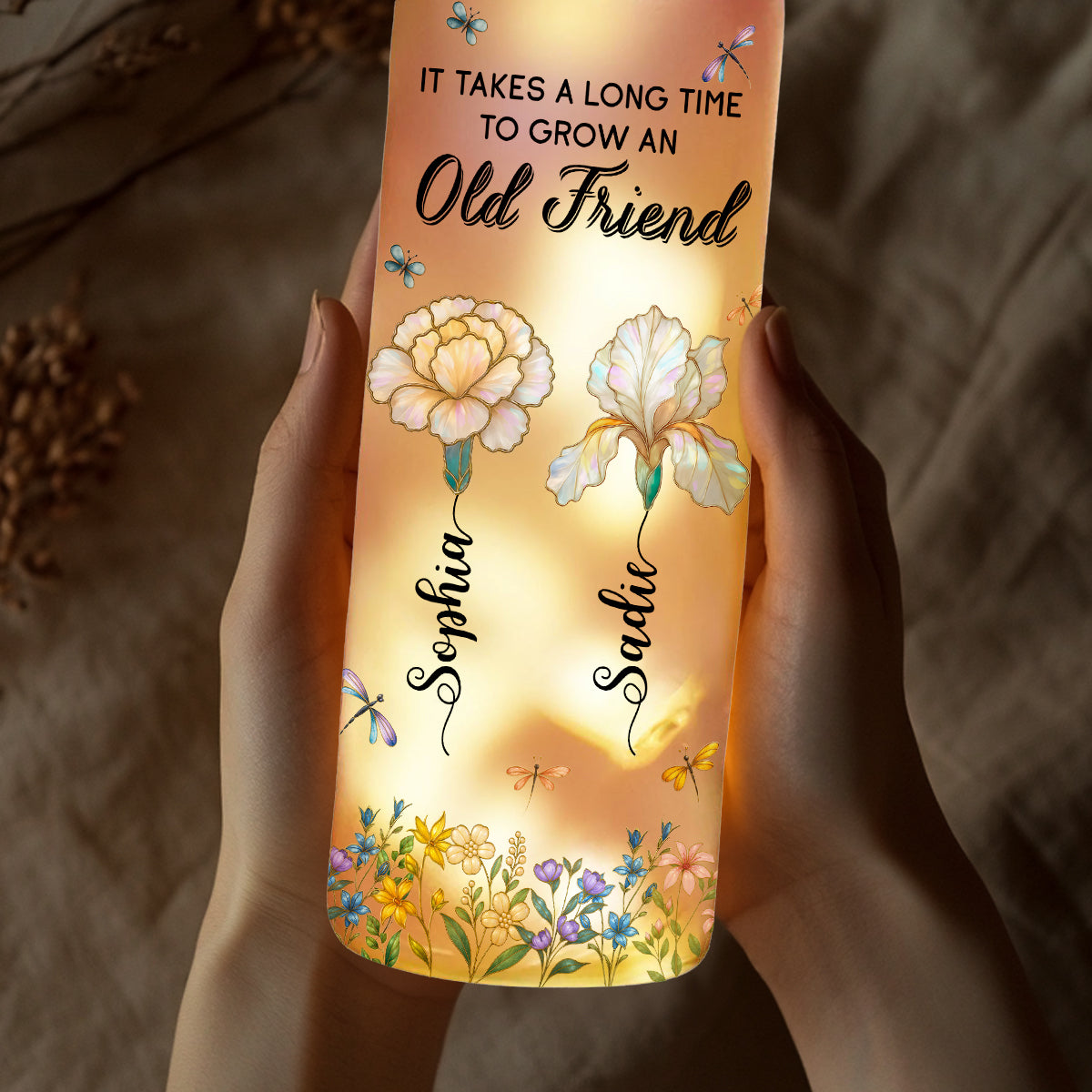 Grow An Old Friend Mother Of Pearl - Personalized Bottle Lamp