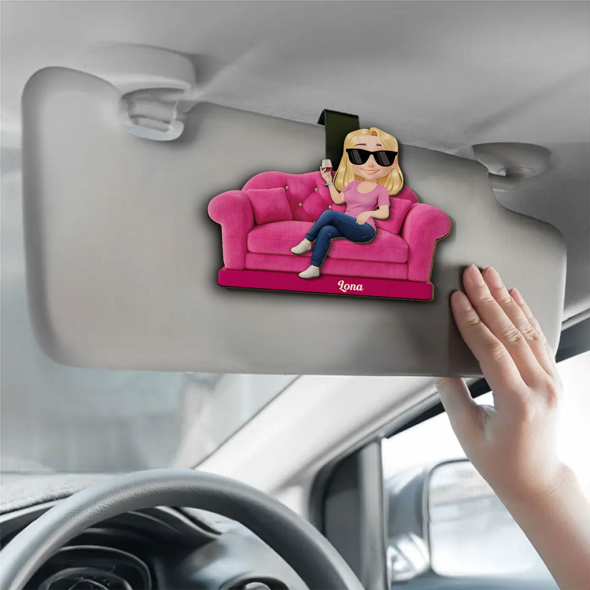 Bestie Sitting Together Cartoonize - Personalized Car Visor Clip