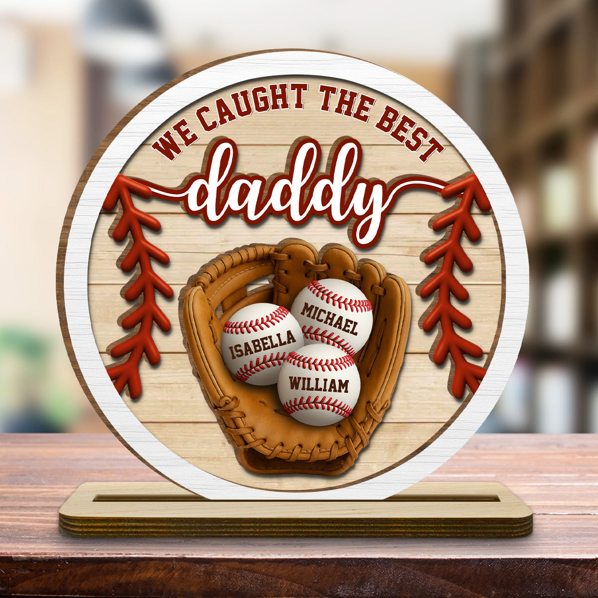 Custom Father's Day Decor, Gift for Dad & Grandpa • Daddy Team - Personalized 2-Layer Wood Plaque With Flat