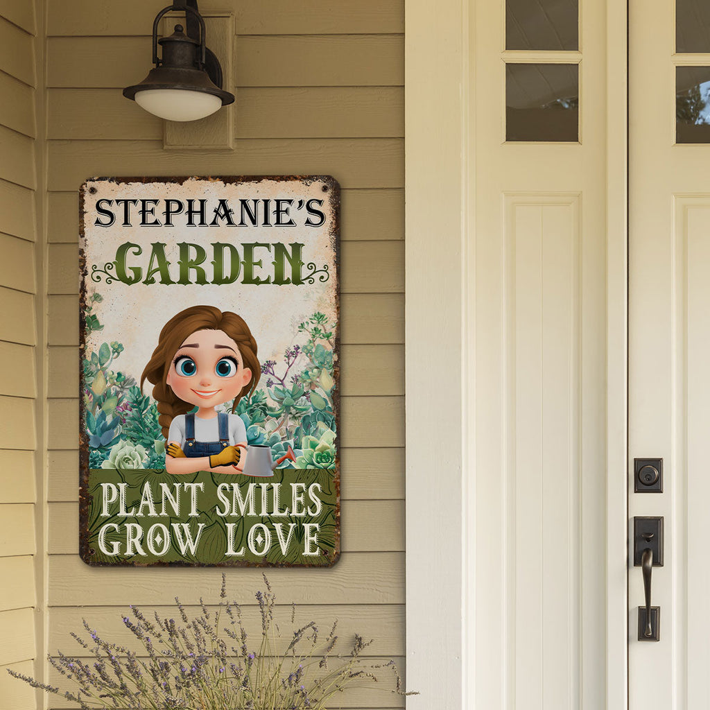 Custom Self-Care Garden Sign, Outdoor Lawn & Plant Decor • Grow Love - Personalized Metal Sign