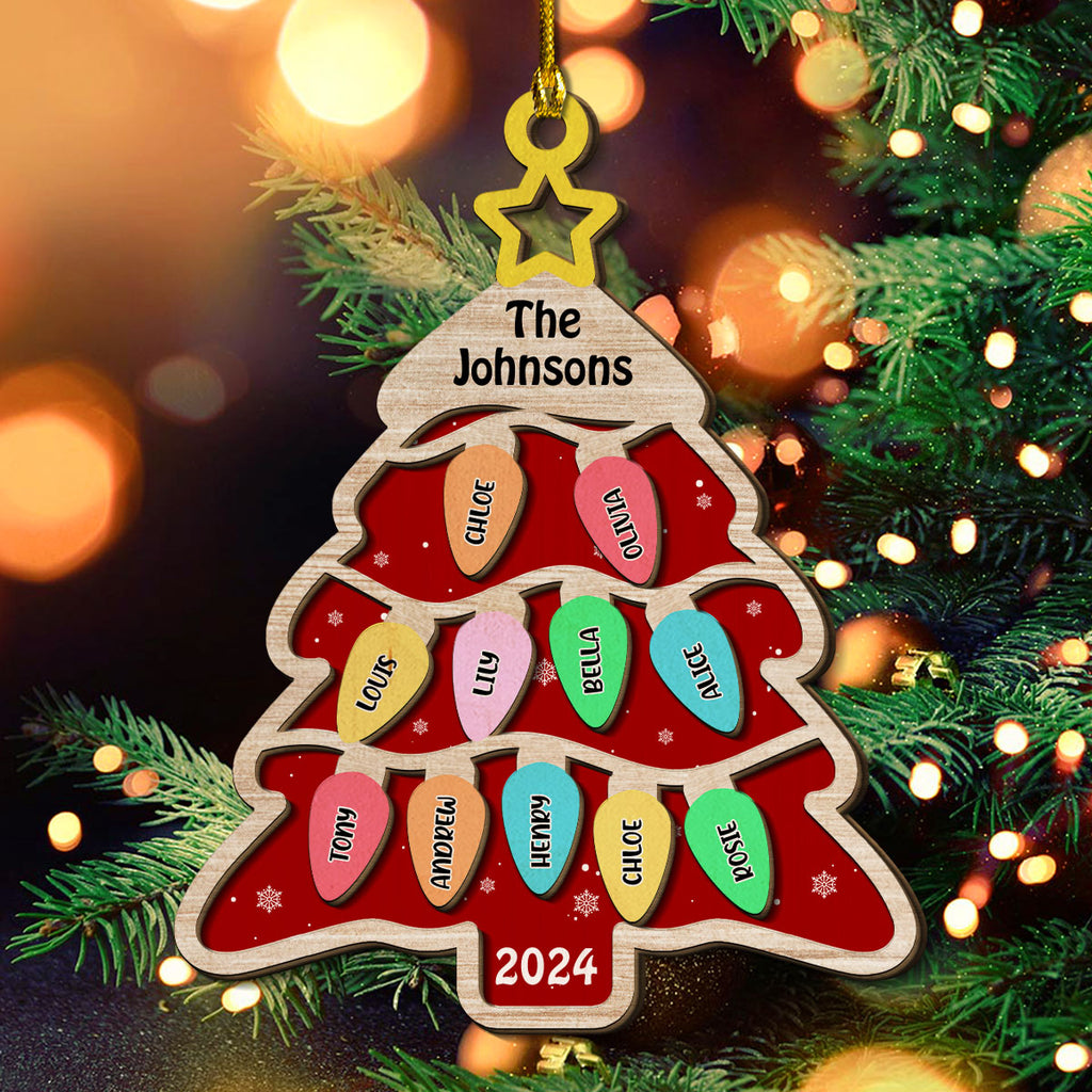 Custom Family Ornament, Christmas Gift for Family Members •  The Cutest Family Christmas Tree - Personalized 2-Layered Wood Ornament