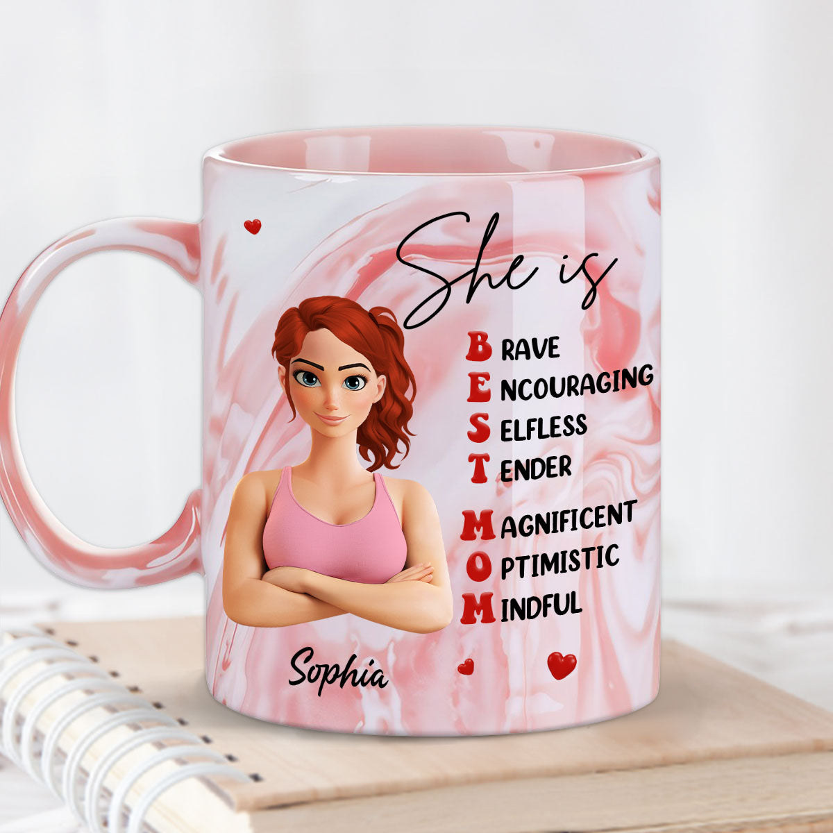 Custom Mother's Day Gift for Mom & Grandma • Best Mom - Personalized Pink Marble Mug