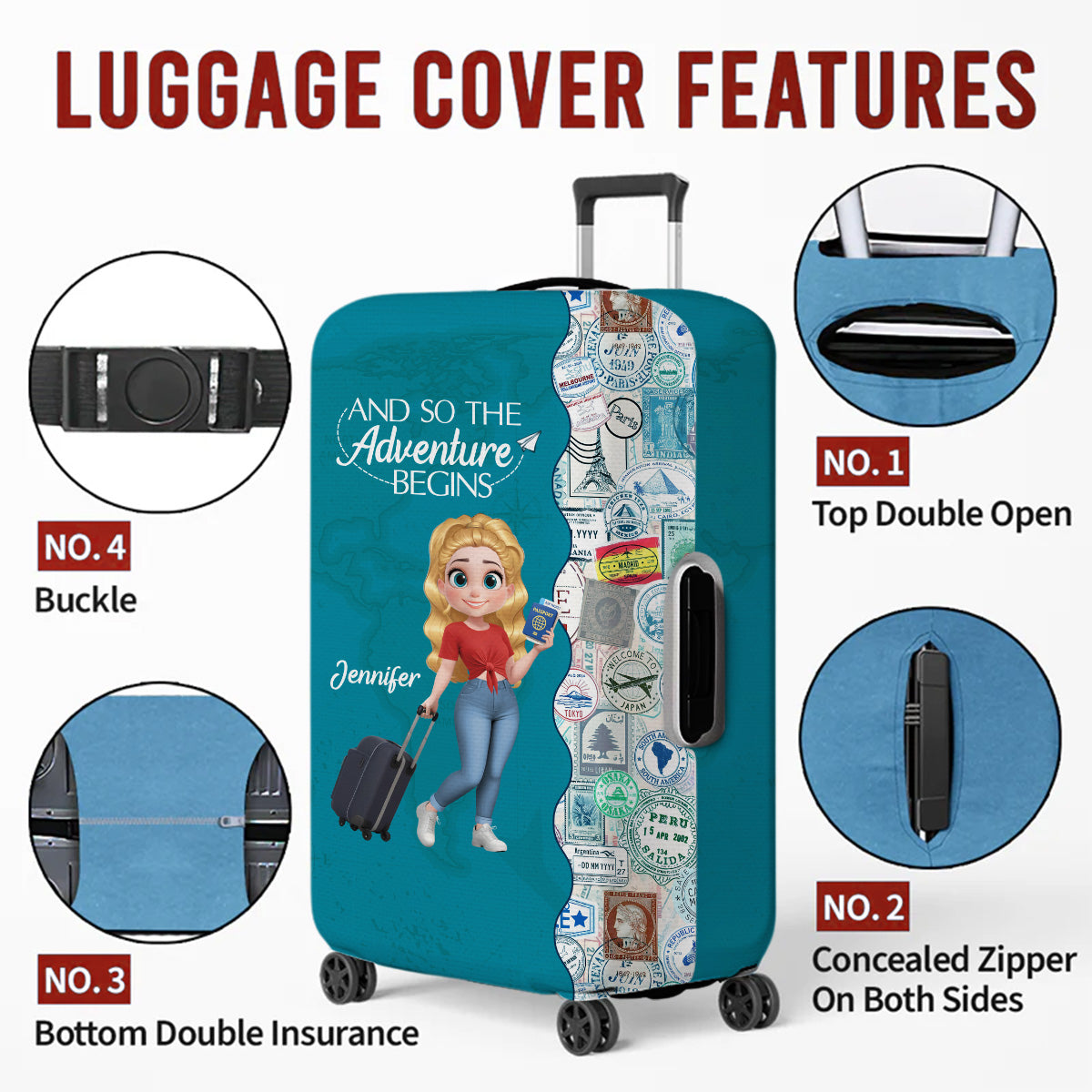 Wanderlust World Map - Personalized Luggage Cover